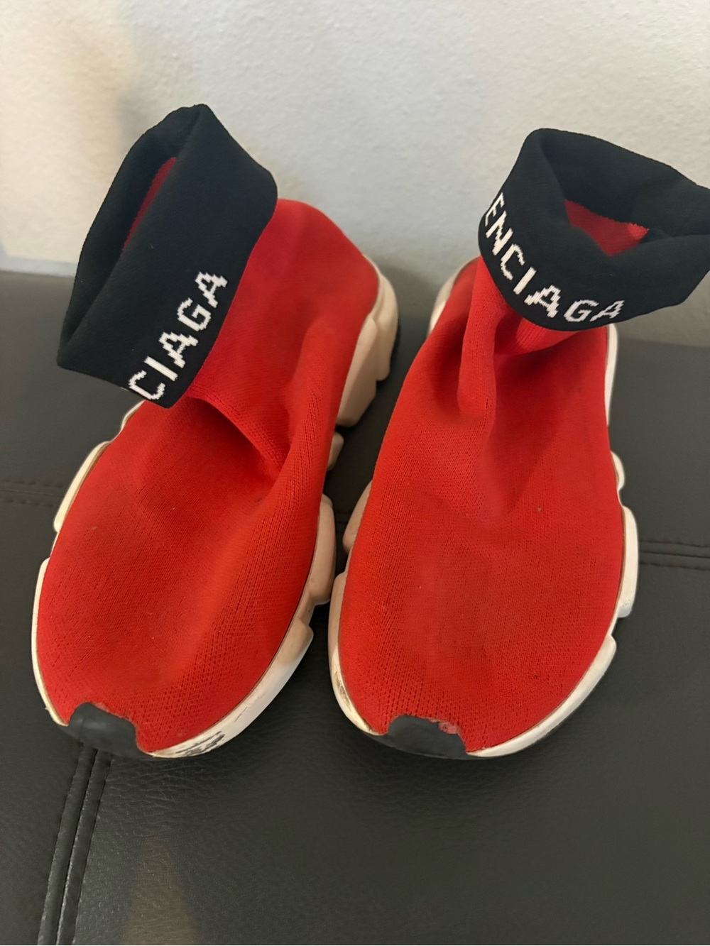 Balenciaga mens Red and Black Sock-Style Sneakers